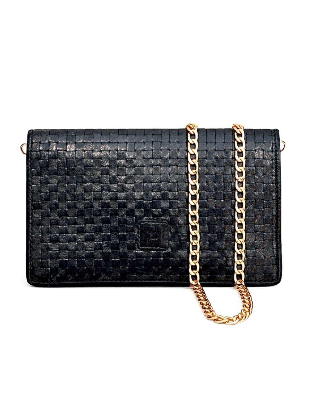 FENDI Vintage Rare Black Woven Leather Clutch